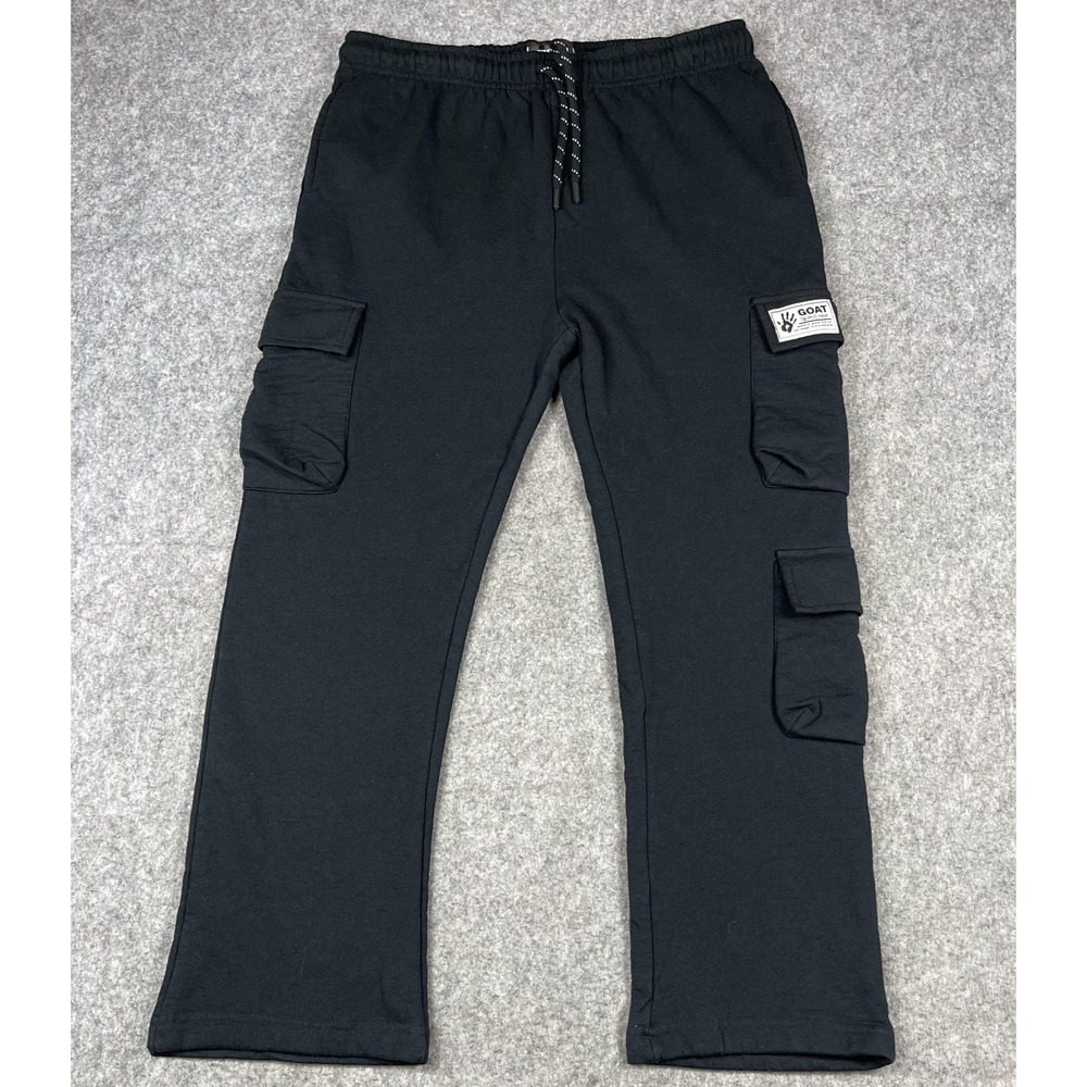 Public Rec GOAT Fleece Cargo Pants Men Large Black Open Bottom Jogger Athleisure